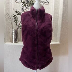 Nicole Miller Plush Faux Fur Reversible Vest Purple Wine Womens Small Soft EUC